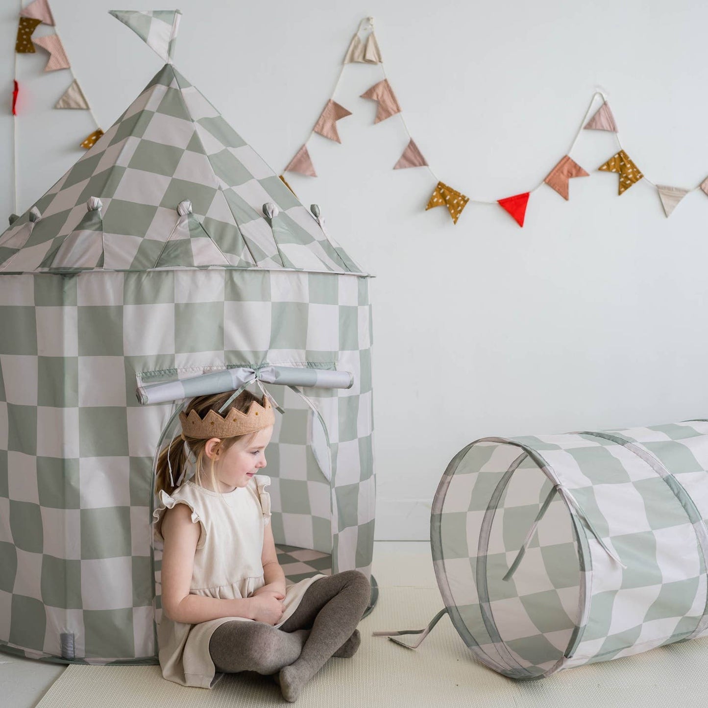 Checkerboard Green - Recycled Fabric Play Tent Castle