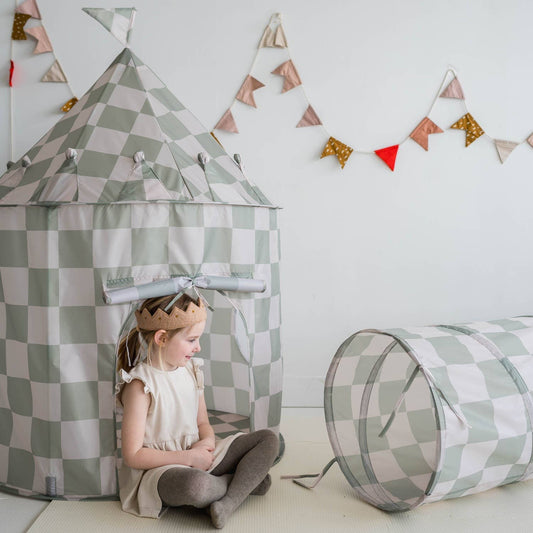 Checkerboard Green - Recycled Fabric Play Tent Castle