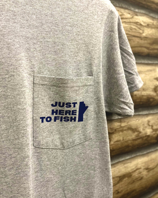 Just Here To Fish - Grey Pocket Shirt