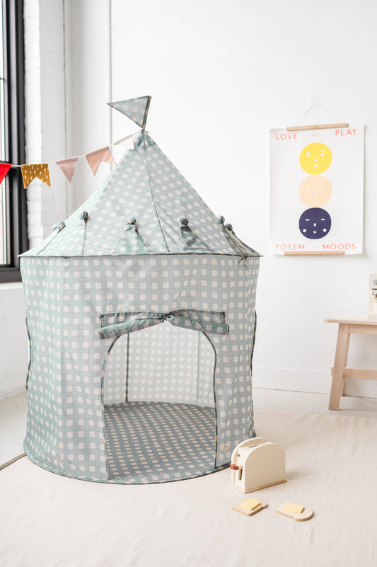 Gingham Blue - Recycled Fabric Play Tent Castle