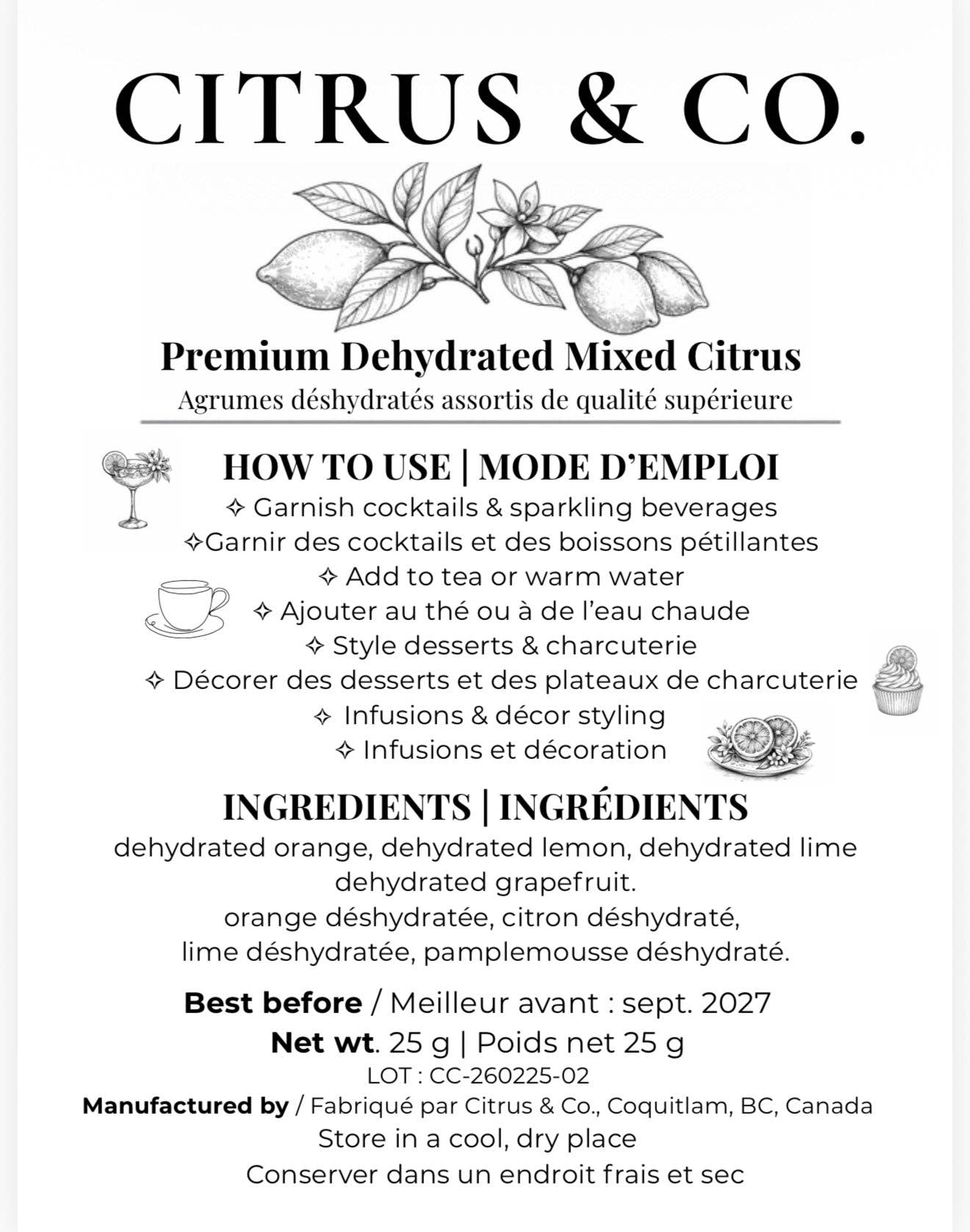 Citrus + Co - Luxury Dehydrated Mix Citrus Garnish: 25g Citrus + Floral Blend