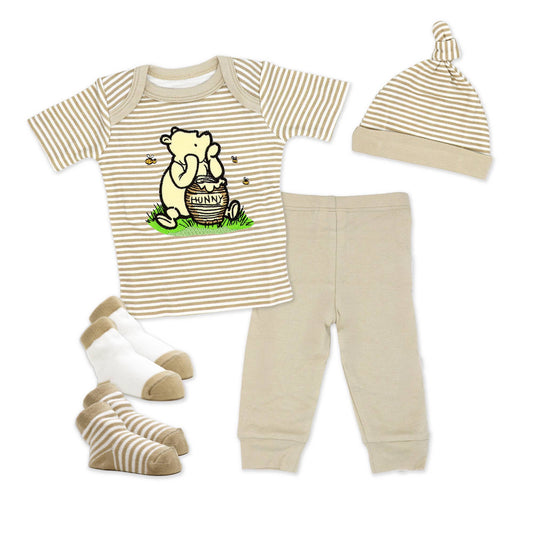 Rose Textiles - Pooh & Friends 5 Piece Layette Box Set: Tan 0-6M