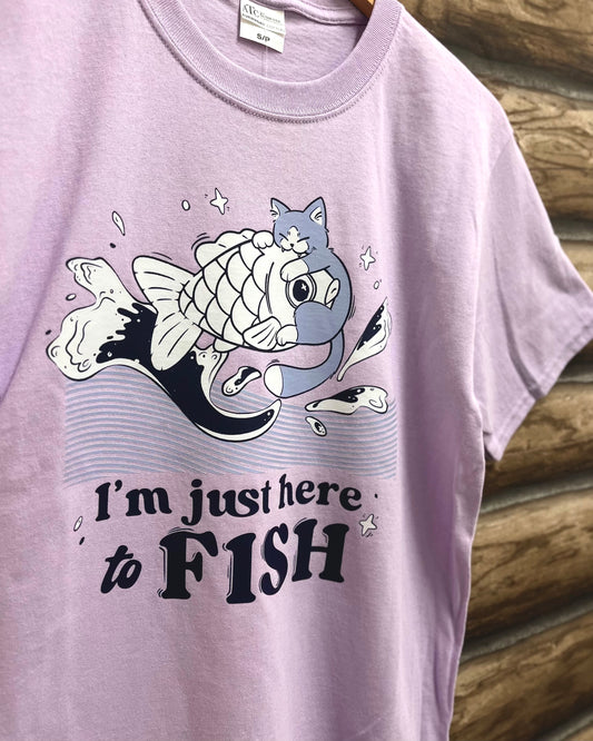 just here to Fish - Cat T-Shirt