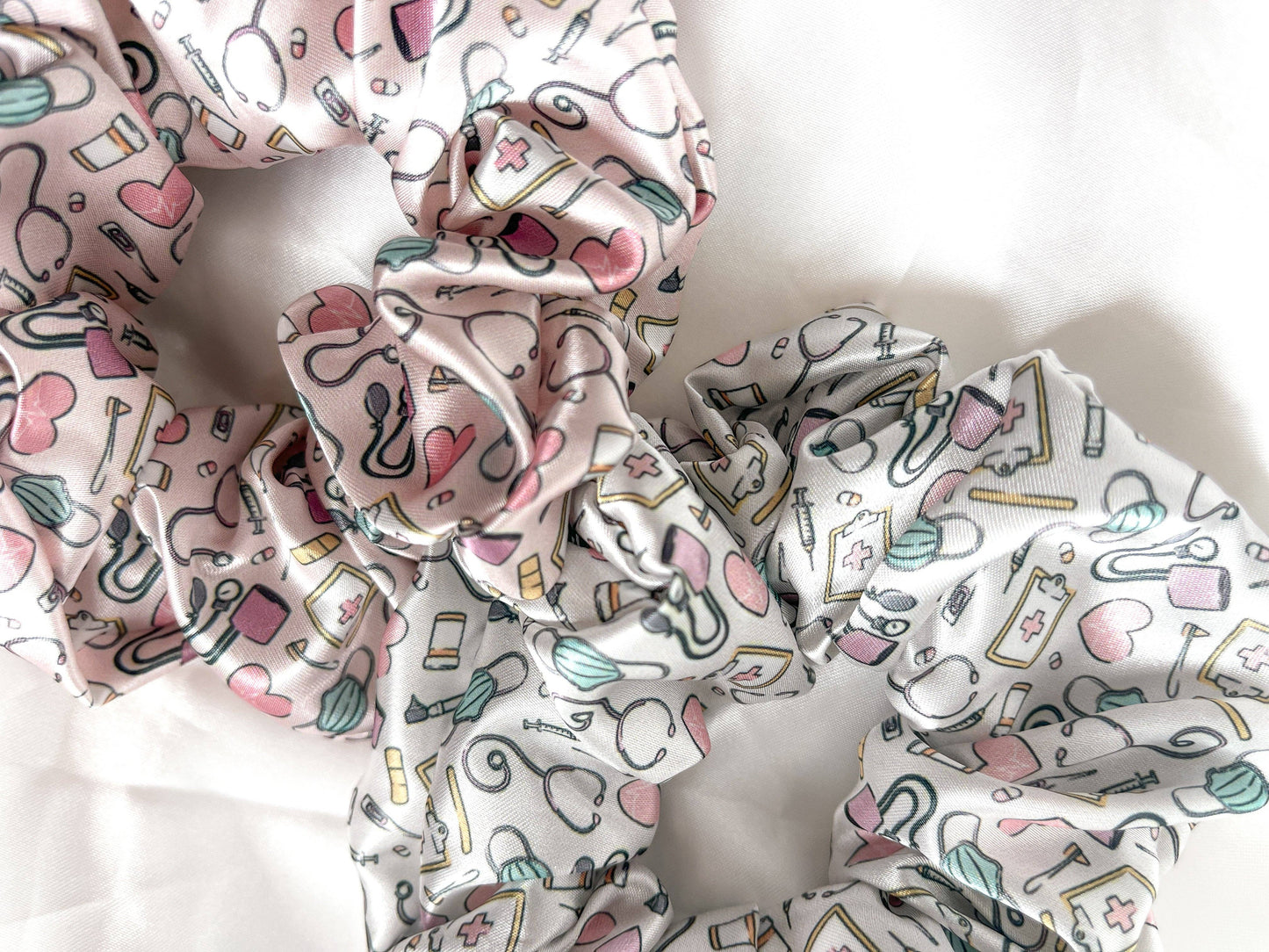 Satin Healthcare Scrunchies: Ivory