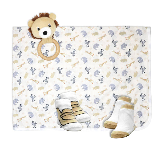 Rose Textiles - 4pc Knit Swaddle Set: Tan Jungle