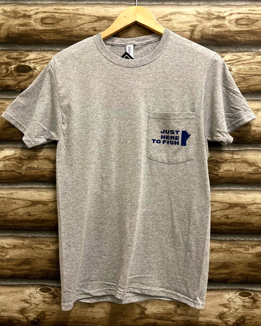 Just Here To Fish - Grey Pocket Shirt