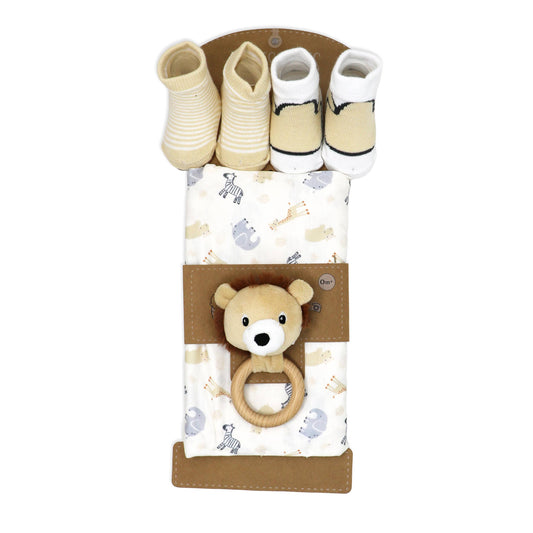 Rose Textiles - 4pc Knit Swaddle Set: Tan Jungle