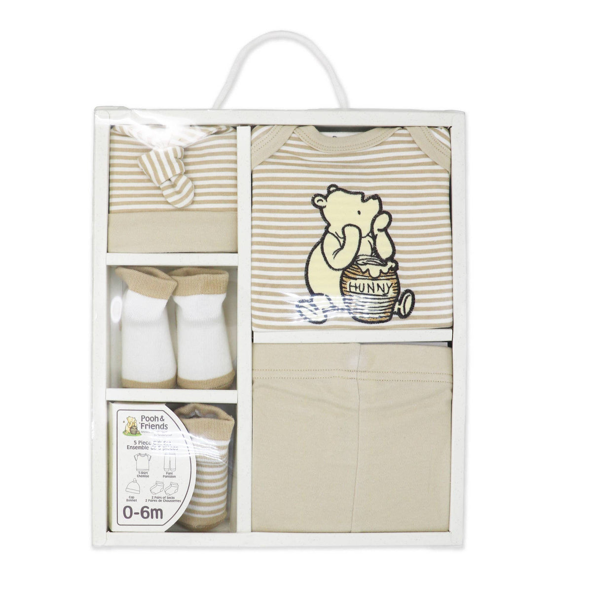 Rose Textiles - Pooh & Friends 5 Piece Layette Box Set: Tan 0-6M