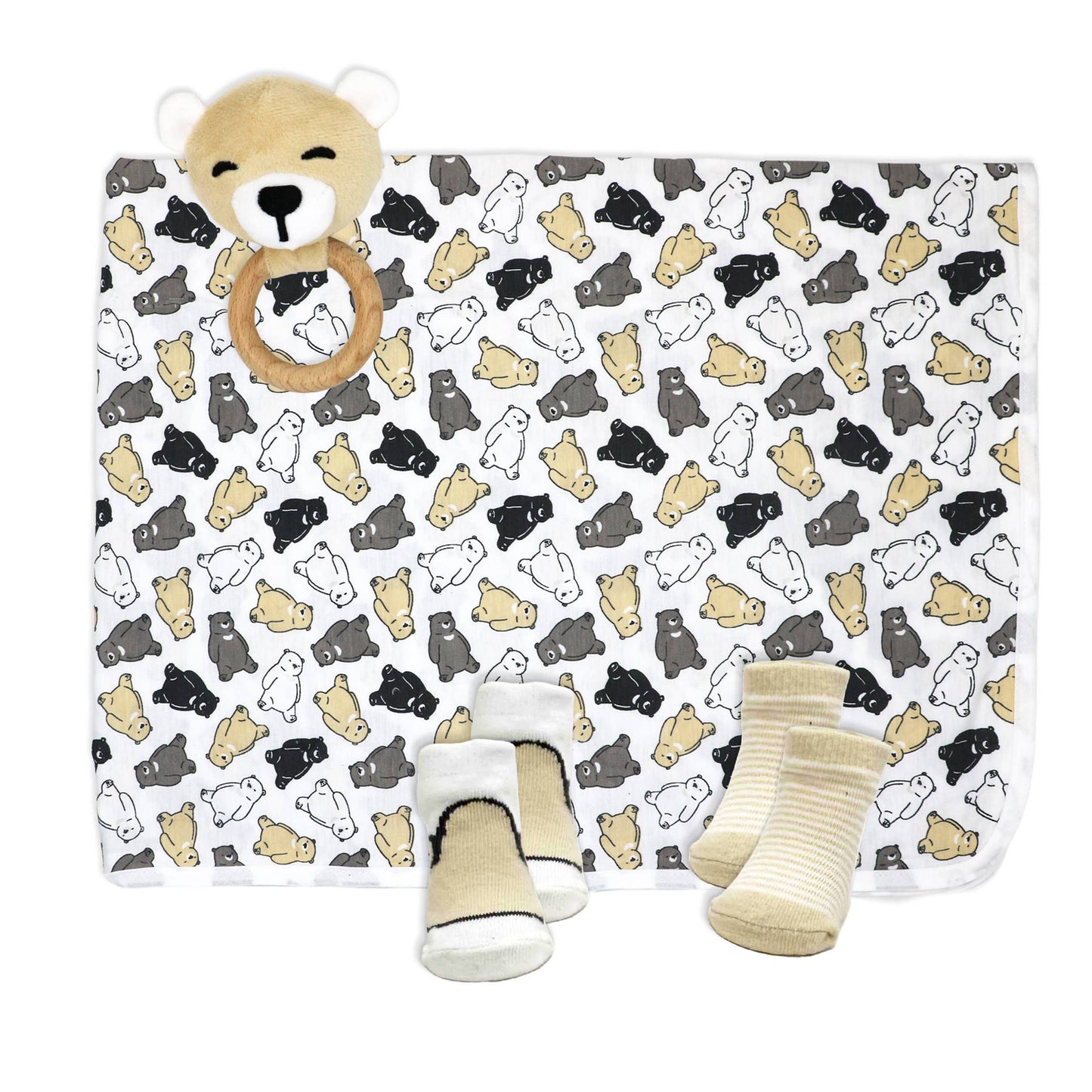 Rose Textiles - 4pc Knit Swaddle Set: Tan Jungle