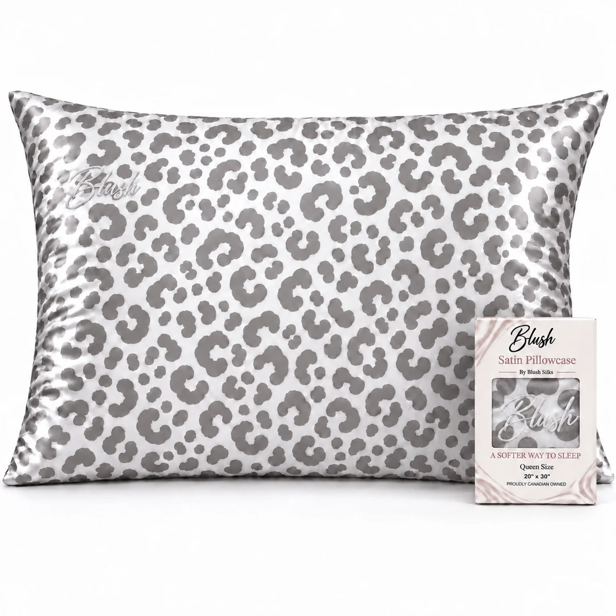 Grey Leopard Satin Pillowcase - Queen