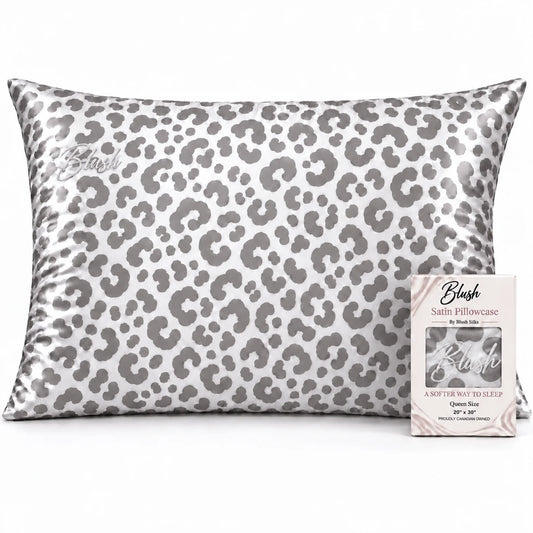 Grey Leopard Satin Pillowcase - Queen